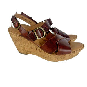 Born Sandals Womens Size 9 40 Emmy Quarter Brown Leather Wedge Platform Shoe